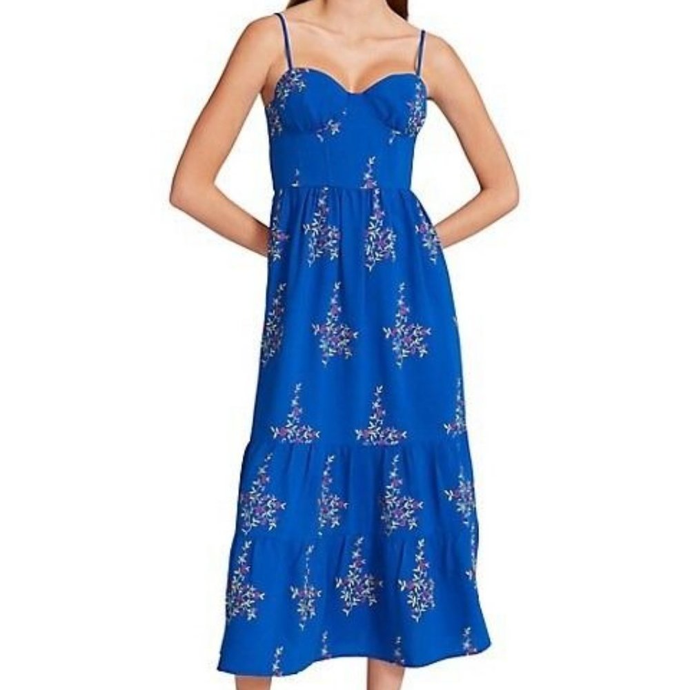 Betsey Johnson Floral Sweetheart-Bustier Tiered Midi Dress size 6 embroidered